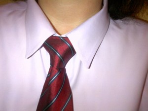 The blogger masters the Windsor knot. 